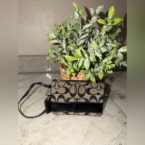 Coach Monogram Wristlet in Black and Tan